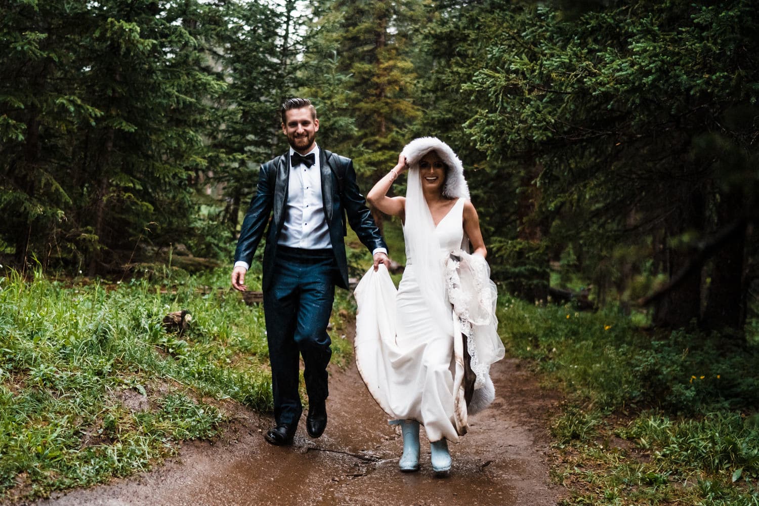 Bride and Groom Hiking at Georgetown, CO Elopement
