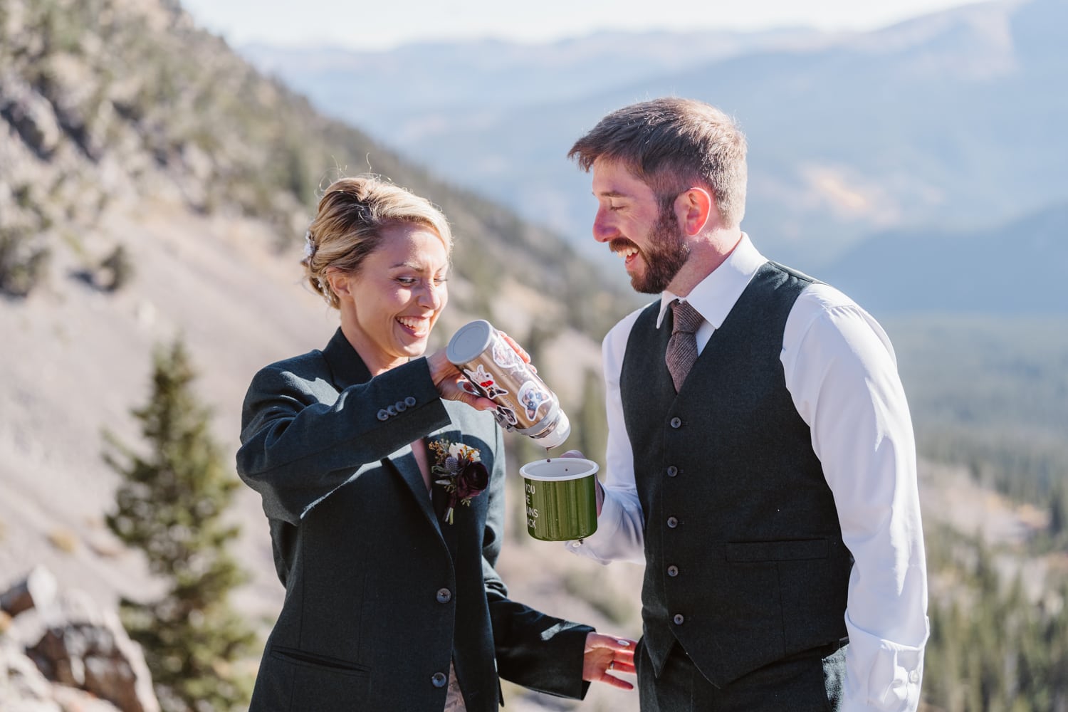 Couple hiking at their Breckenridge elopement.