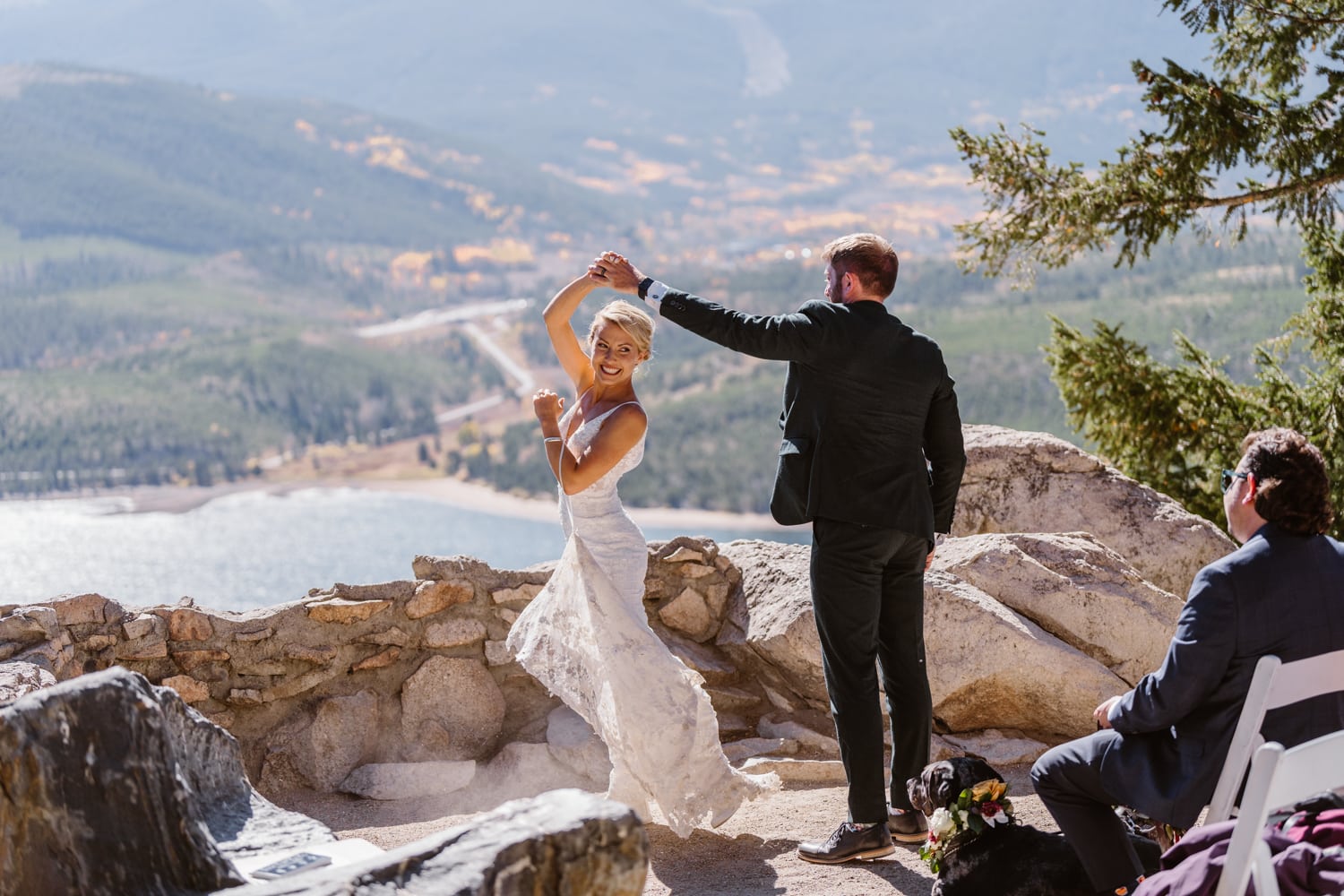 Couple sharing a first dance for their Breckenridge, Colorado elopement.