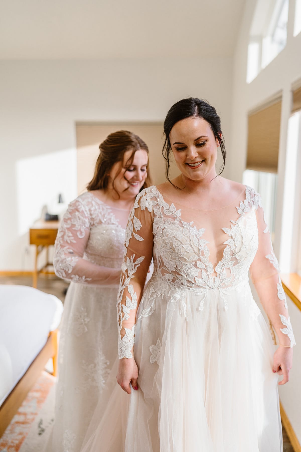 Bride getting ready for their first look at their Airbnb elopement.