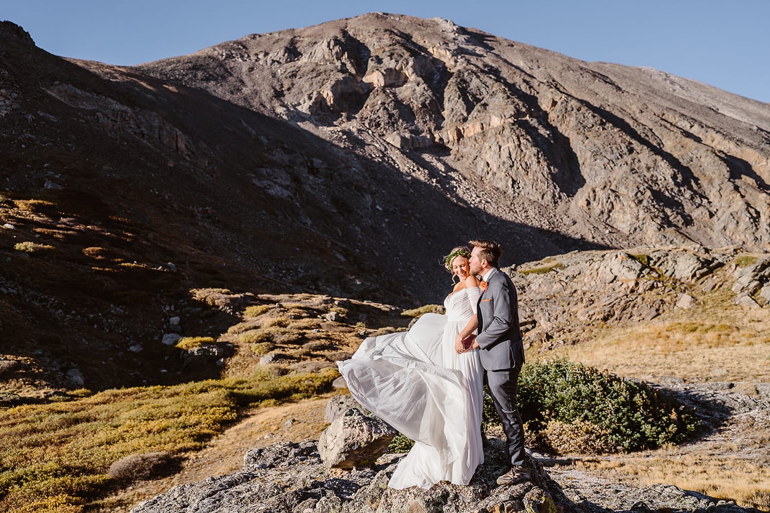 Couple at sunrise during their Colorado elopement.