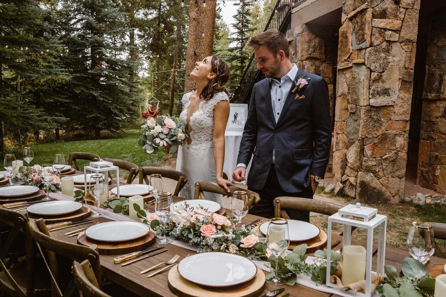 Couple admiring the backdrop at their Airbnb elopement.