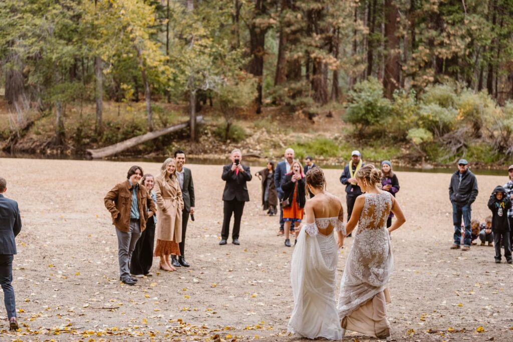 Brides getting married at Cathedral Beach for their Yosemite elopement.
