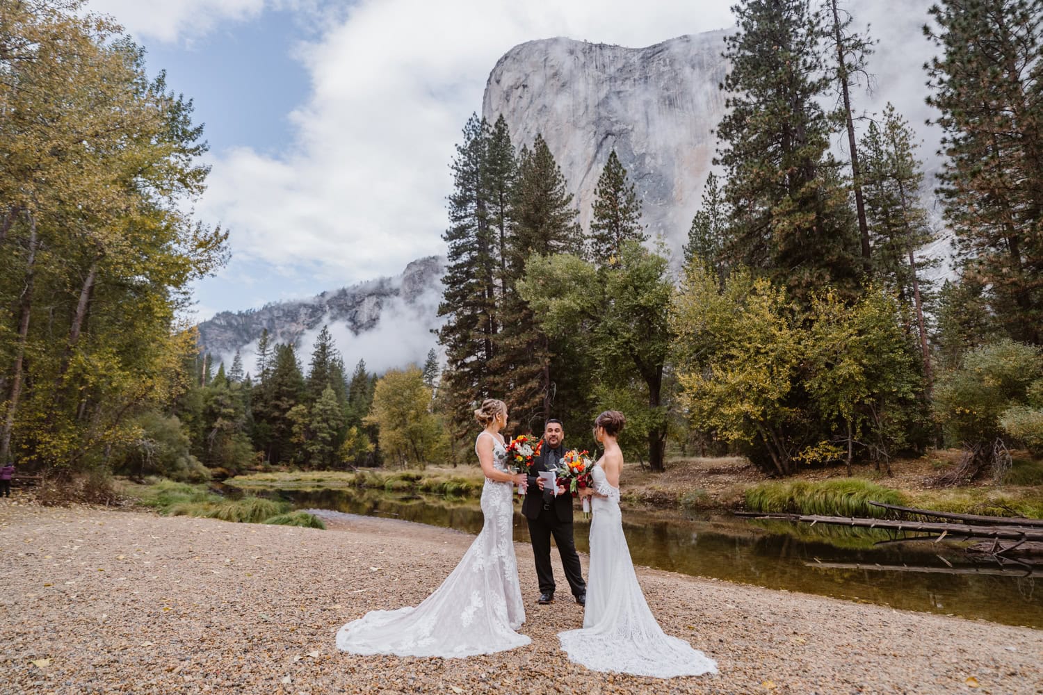 Couple getting married in the fall in Yosemite.